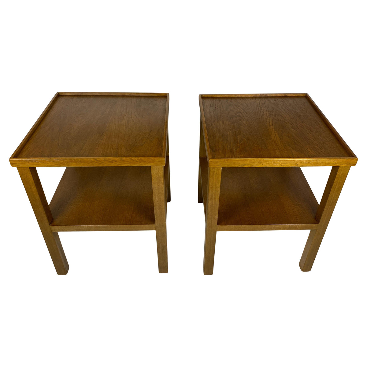 Pair Edward Wormley Style Wooden Two Tier End/Side Tables, MCM Oak Nightstands