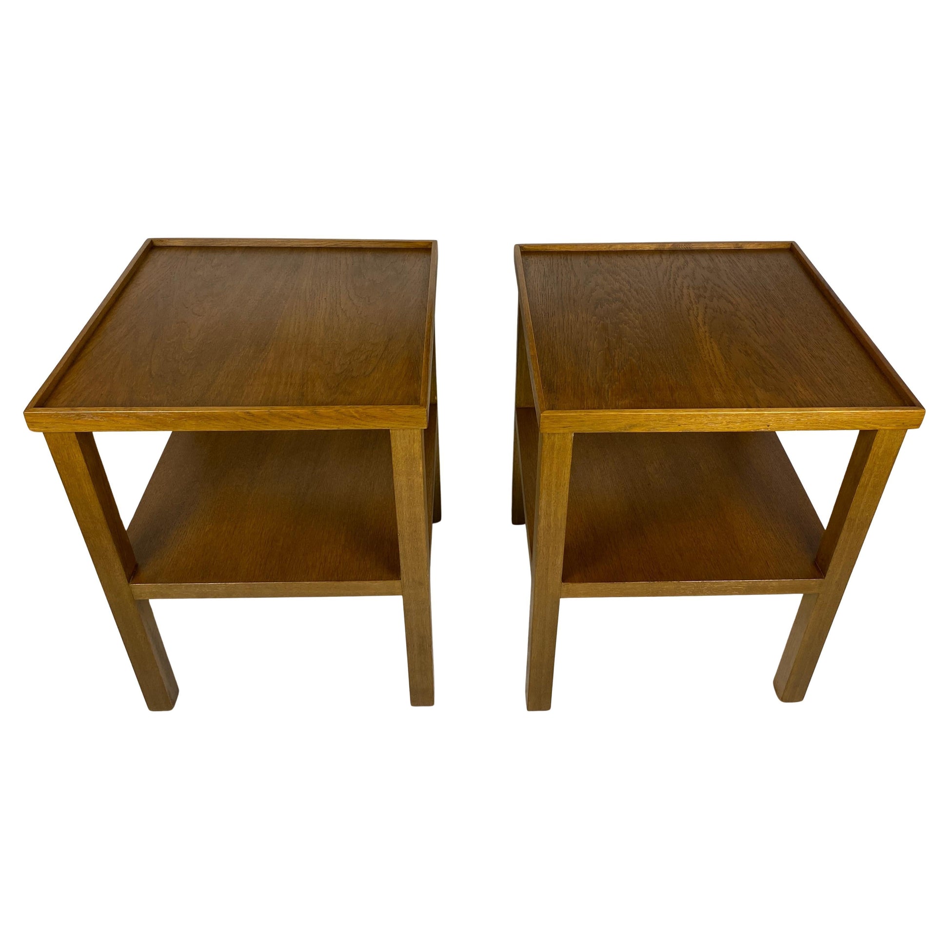 Pair Edward Wormley Style Wooden Two Tier End/Side Tables, MCM Oak Nightstands