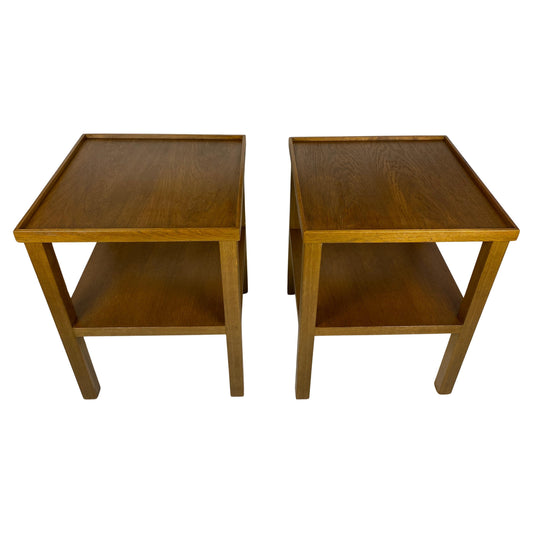 Pair Edward Wormley Style Wooden Two Tier End/Side Tables, MCM Oak Nightstands