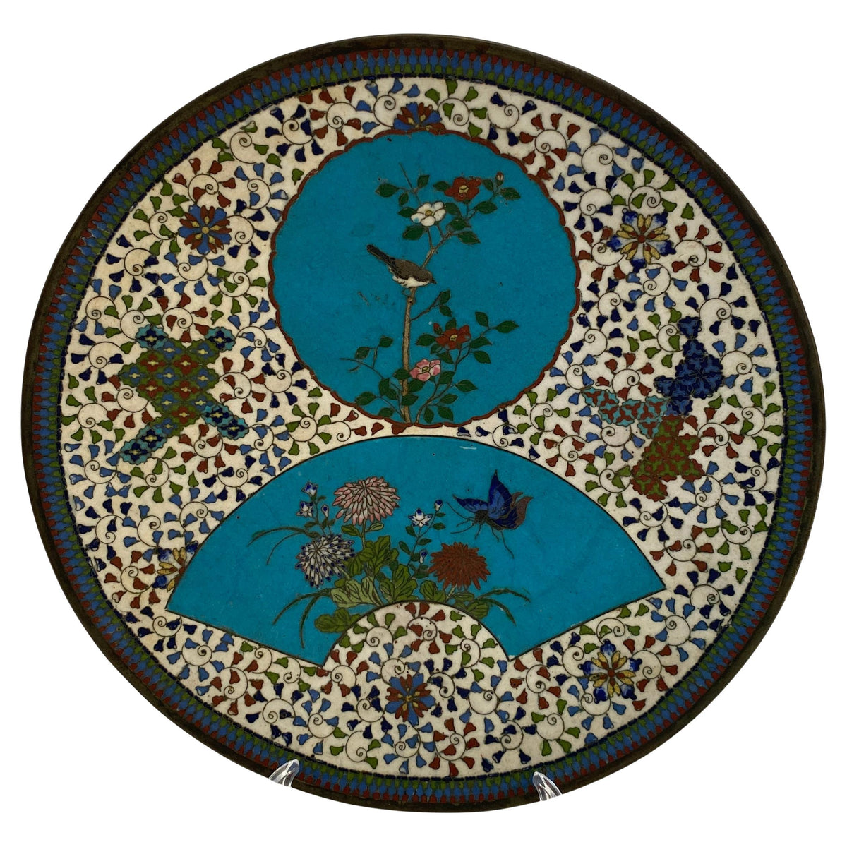 Japanese Meiji Cloisonné Charger, Hand-Painted Porcelain Bowl, Japan