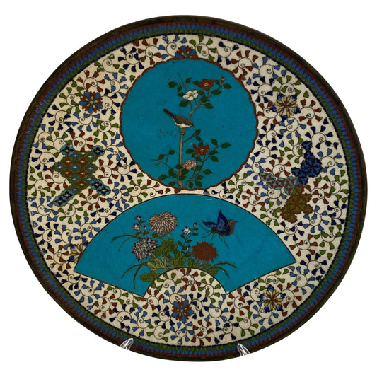 Japanese Meiji Cloisonné Charger, Hand-Painted Porcelain Bowl, Japan