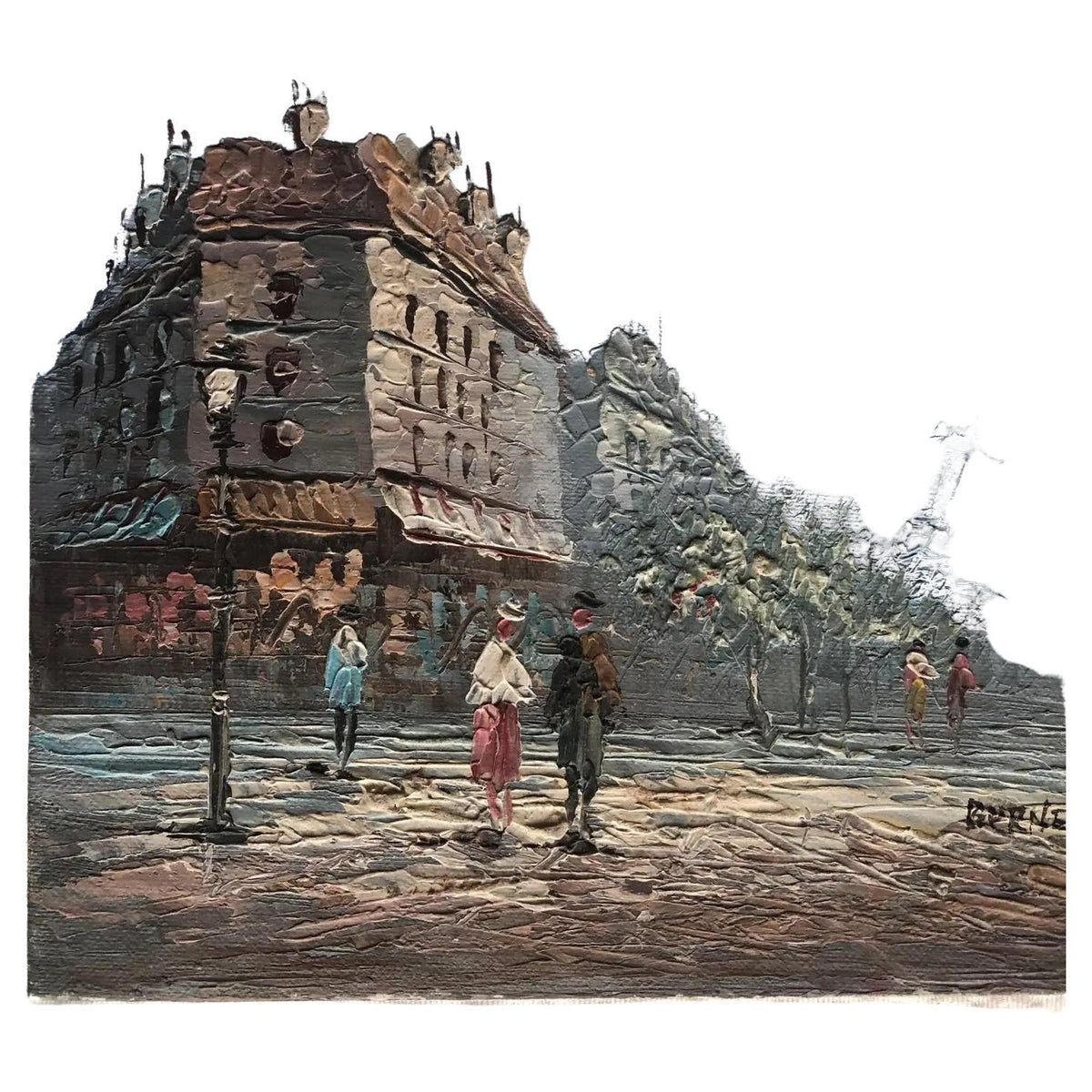 Oil Painting Eiffel Tower Paris attrib. to Caroline Burnett, Paris Cityscape — detail 6