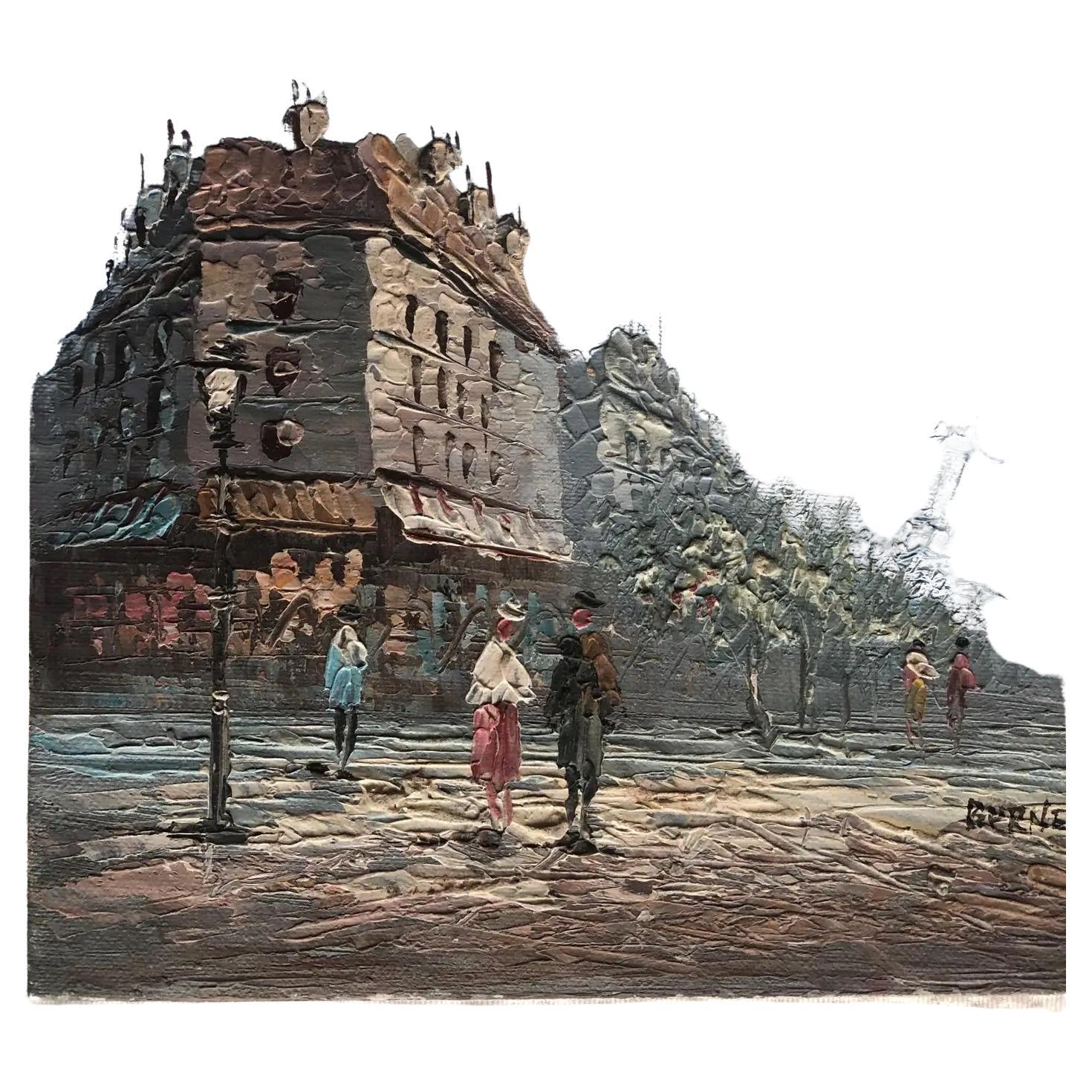 Oil Painting Eiffel Tower Paris attrib. to Caroline Burnett, Paris Cityscape — detail 6