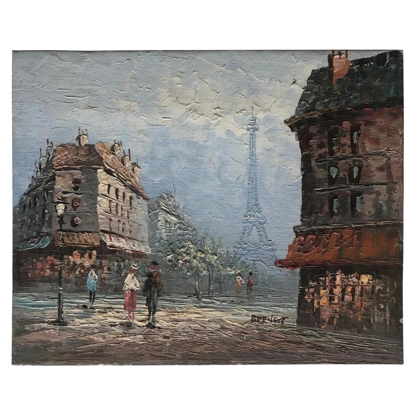 Oil Painting Eiffel Tower Paris attrib. to Caroline Burnett, Paris Cityscape
