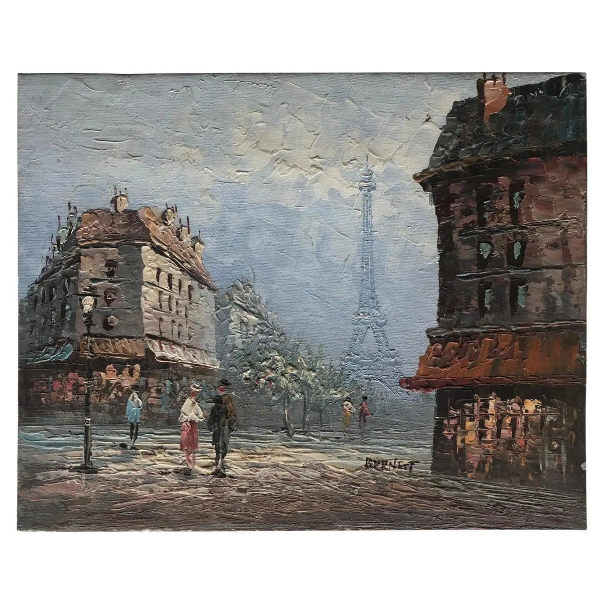 Oil Painting Eiffel Tower Paris attrib. to Caroline Burnett, Paris Cityscape