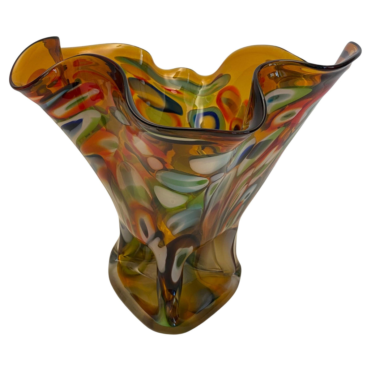 Large Multicolored Art Glass Vase, Handkerchief Design Glass Vase