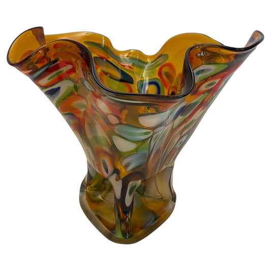 Large Multicolored Art Glass Vase, Handkerchief Design Glass Vase