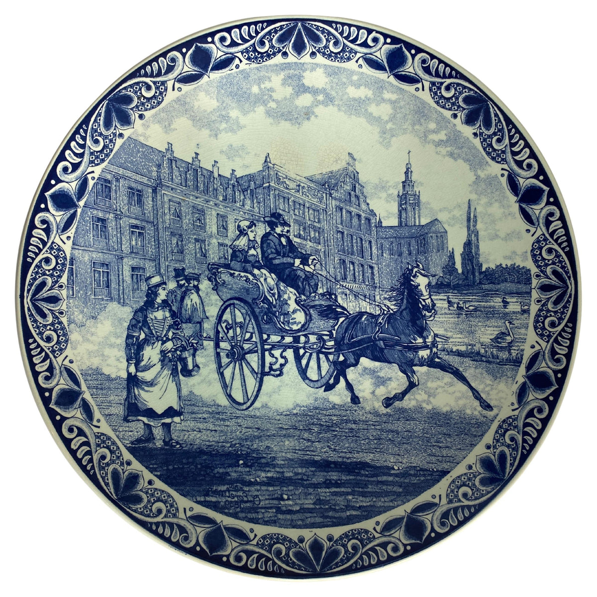 Large Delft Porcelain Landscape Wall Plaque, Delft Blue & White Wall Plate