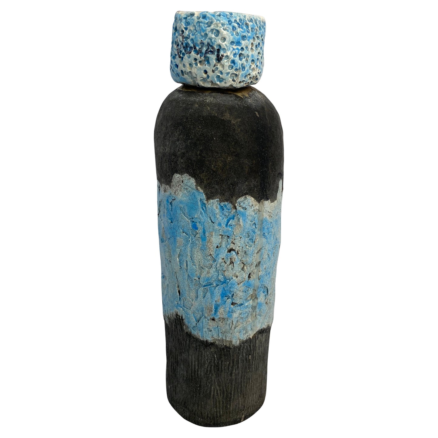 Vallauris Fat Lava Style Pottery, French Mid Century Blue Decorative Lidded Vase