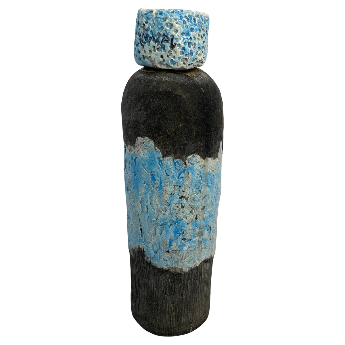 Vallauris Fat Lava Style Pottery, French Mid Century Blue Decorative Lidded Vase