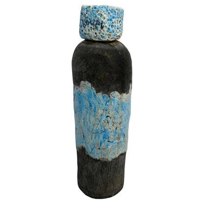 Vallauris Fat Lava Style Pottery, French Mid Century Blue Decorative Lidded Vase