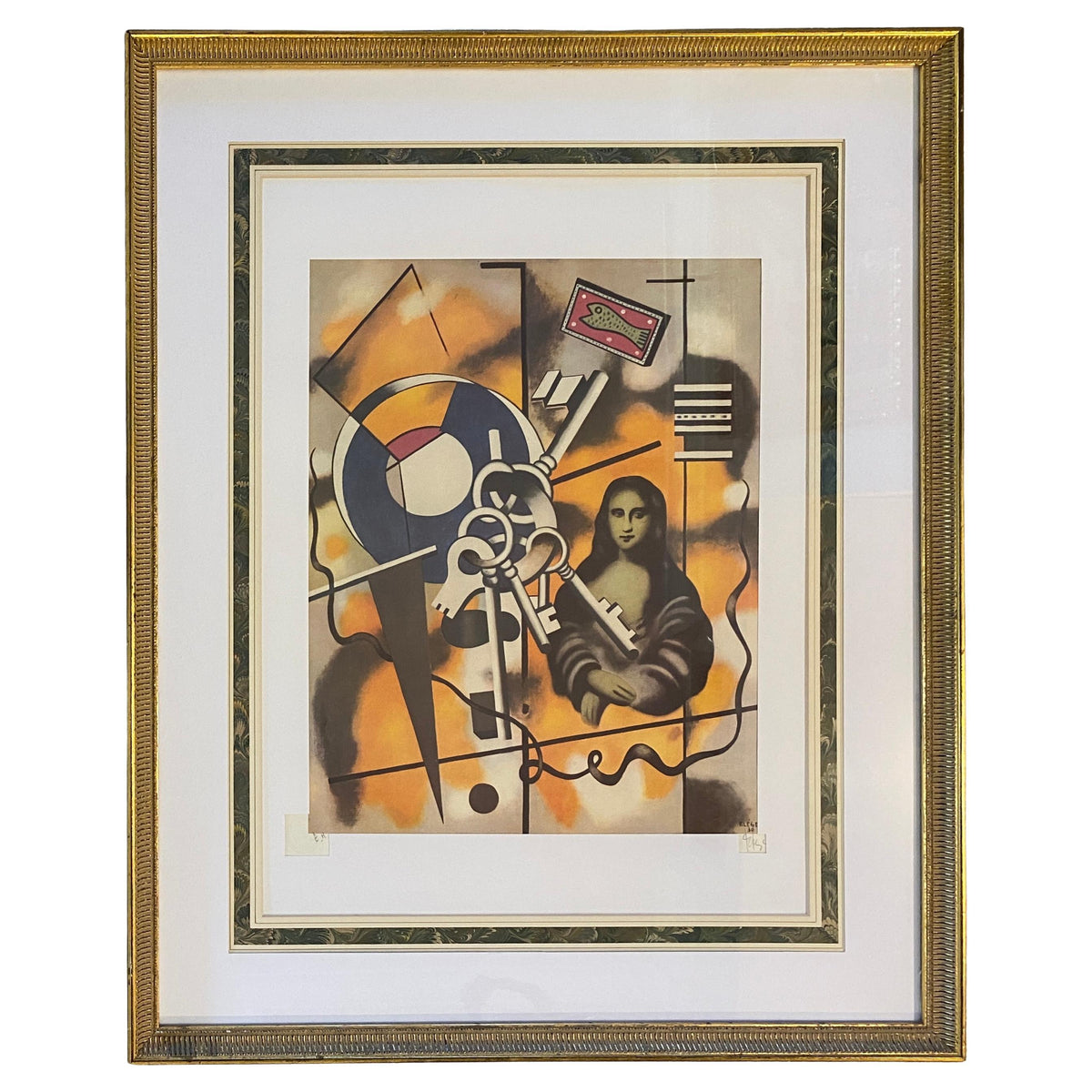 Signed Nadia Léger Lithograph, Modernist Surrealist Composition Mona Lisa Motif