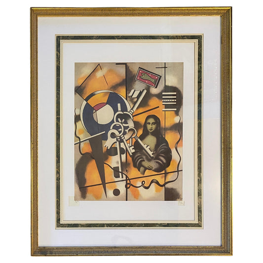 Signed Nadia Léger Lithograph, Modernist Surrealist Composition Mona Lisa Motif