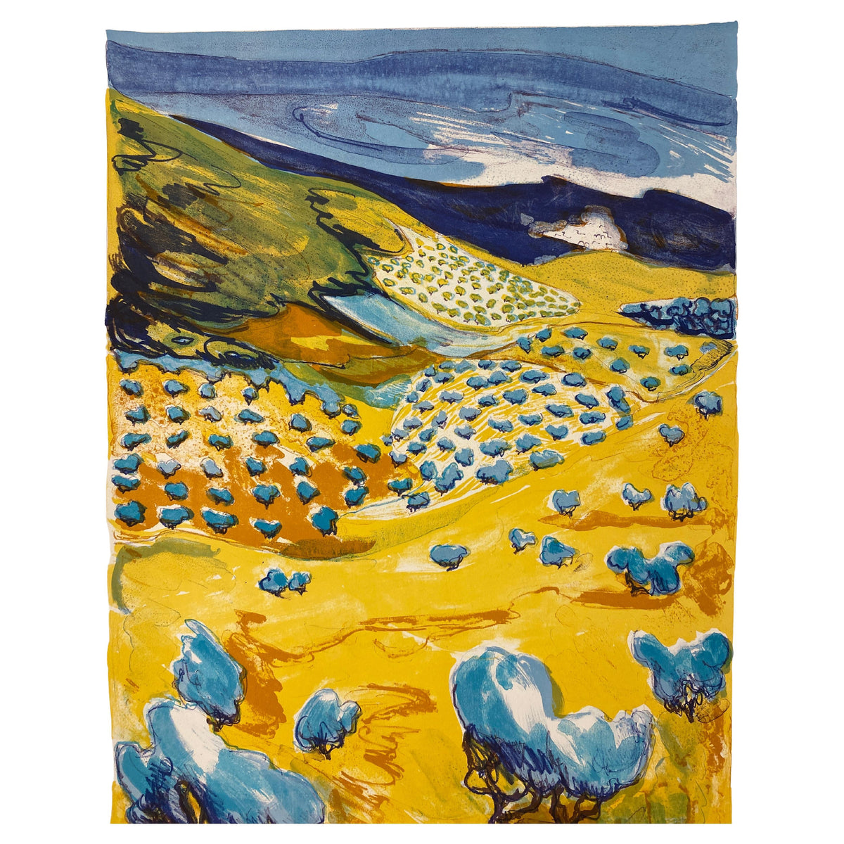 French School Watercolor Landscape Painting signed Vermen, 1969