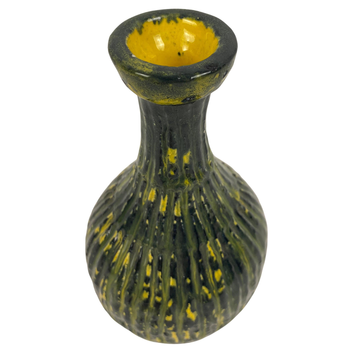 Murano Style Mid-20th Century Green & Yellow Glass Vase — detail 2