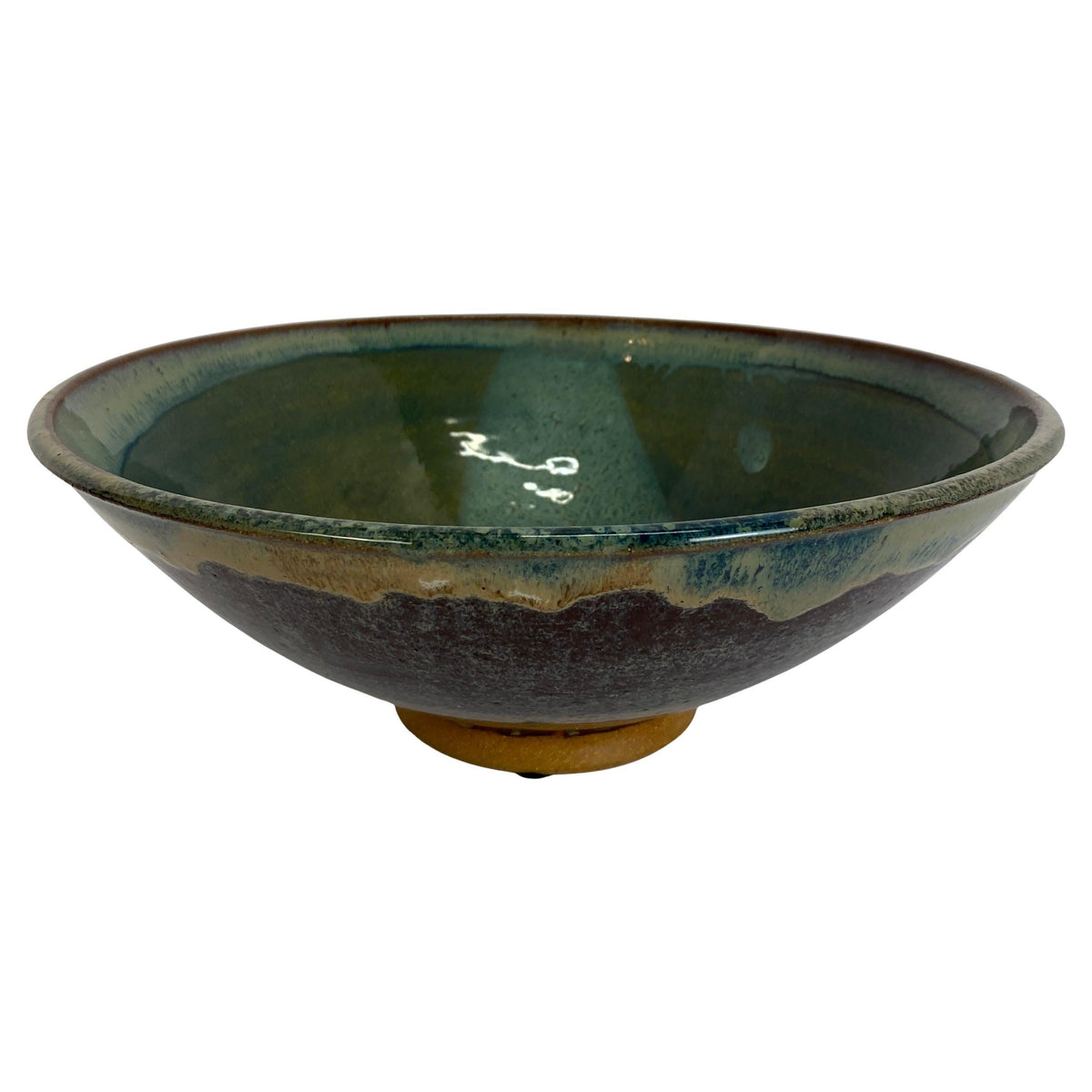 Blue Glazed Pottery Bowl Signed Lauren Vanni, Mid-Century Handmade Ceramic Bowl