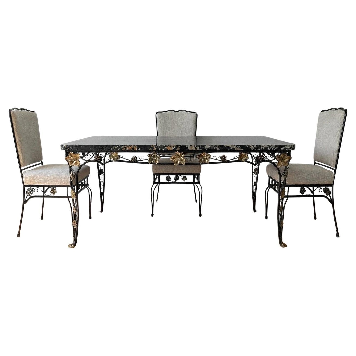 Edgar Brandt Style French Art Deco Wrought Iron Dining Table & 6 Chairs