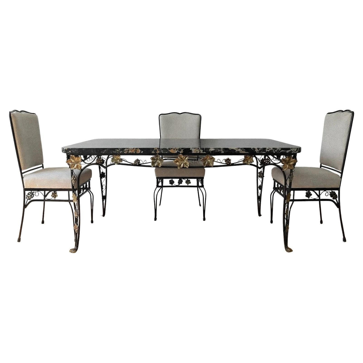 Edgar Brandt Style French Art Deco Wrought Iron Dining Table & 6 Chairs