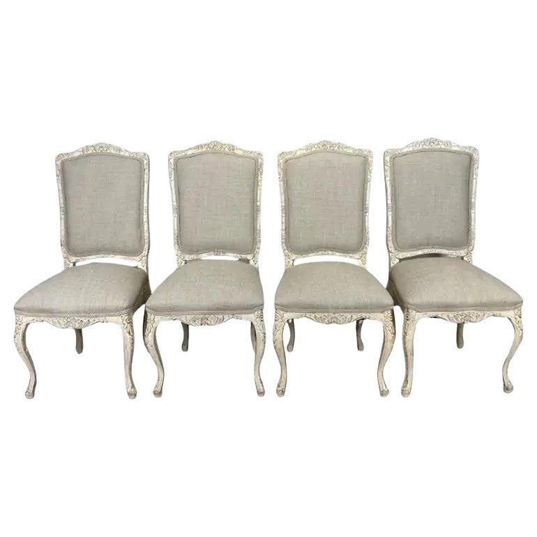 Set of 4 French Louis XV Style Dining Chairs, Painted Provincial Dining Chairs
