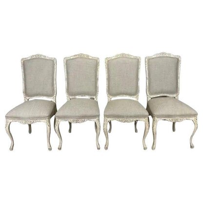 Set of 4 French Louis XV Style Dining Chairs, Painted Provincial Dining Chairs