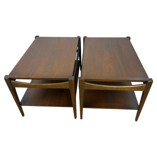Pair of Mid-Century Modern End Tables with Bottom Shelf