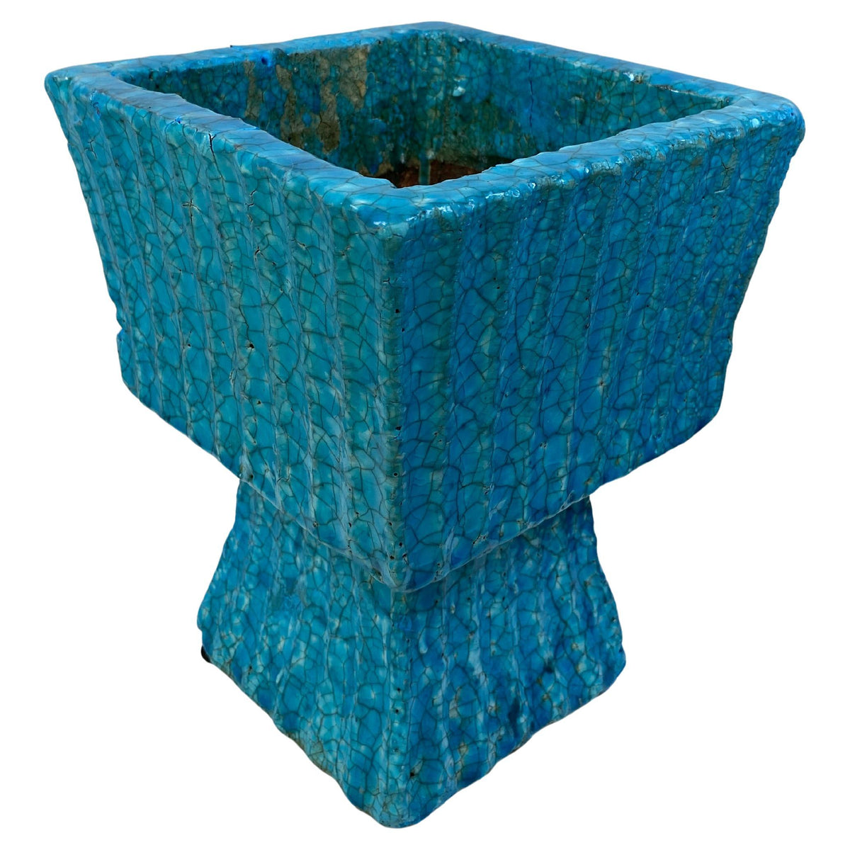 Mid-20th Century French Turquoise Crackle-Glazed Ceramic Planter, In the Manner of Saint-Clément