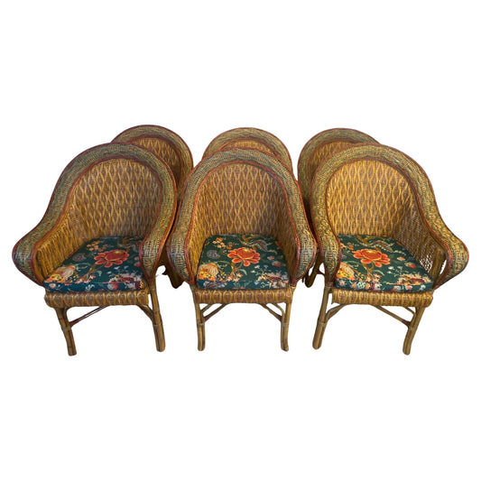 Set of Six Multi-Colored Wicker Armchairs, Vintage Ficks Reed Design, Rattan — detail 2