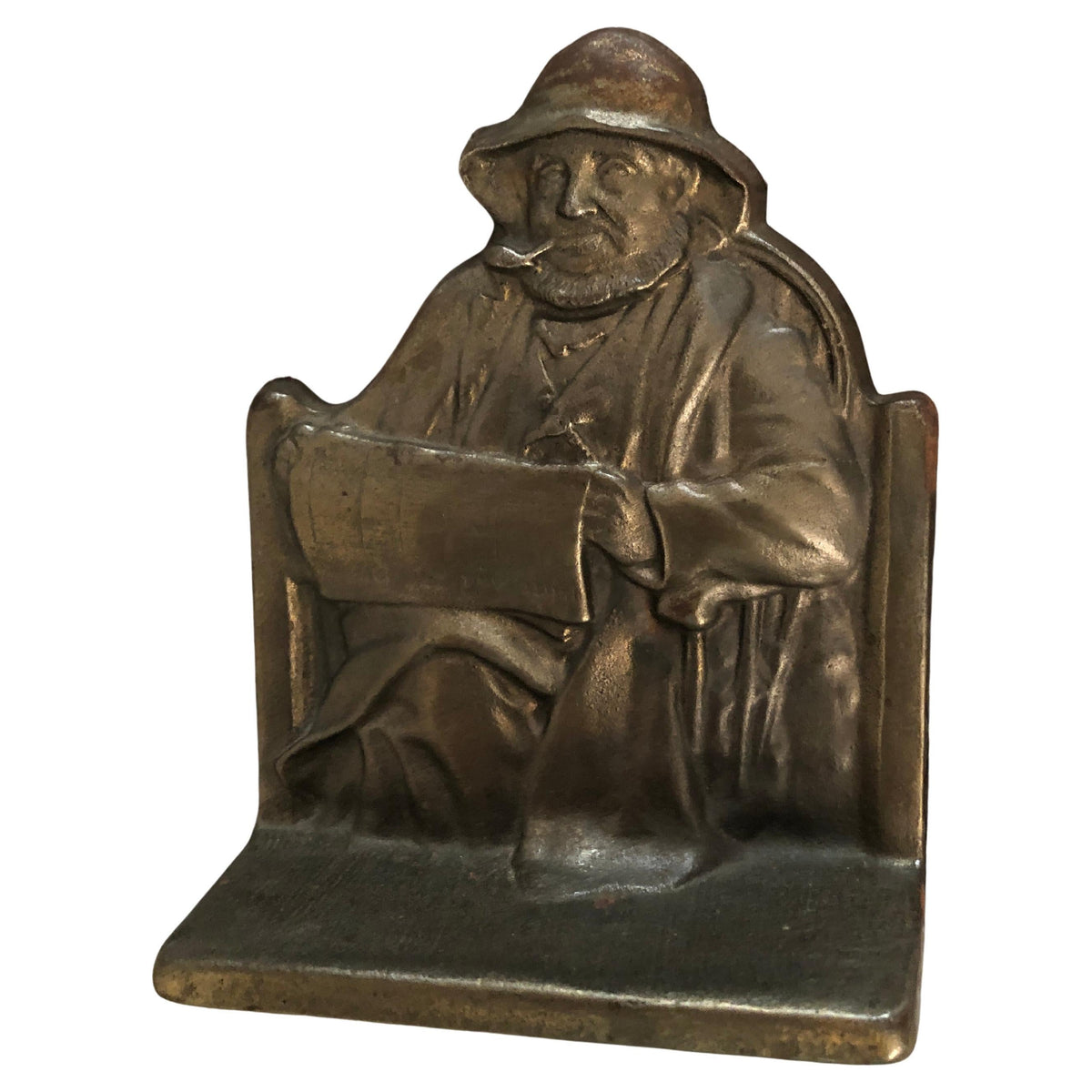 Pair of American Cast Iron "Cape Cod Fisherman" Nautical Bookends, Figural Sculpture, 1928