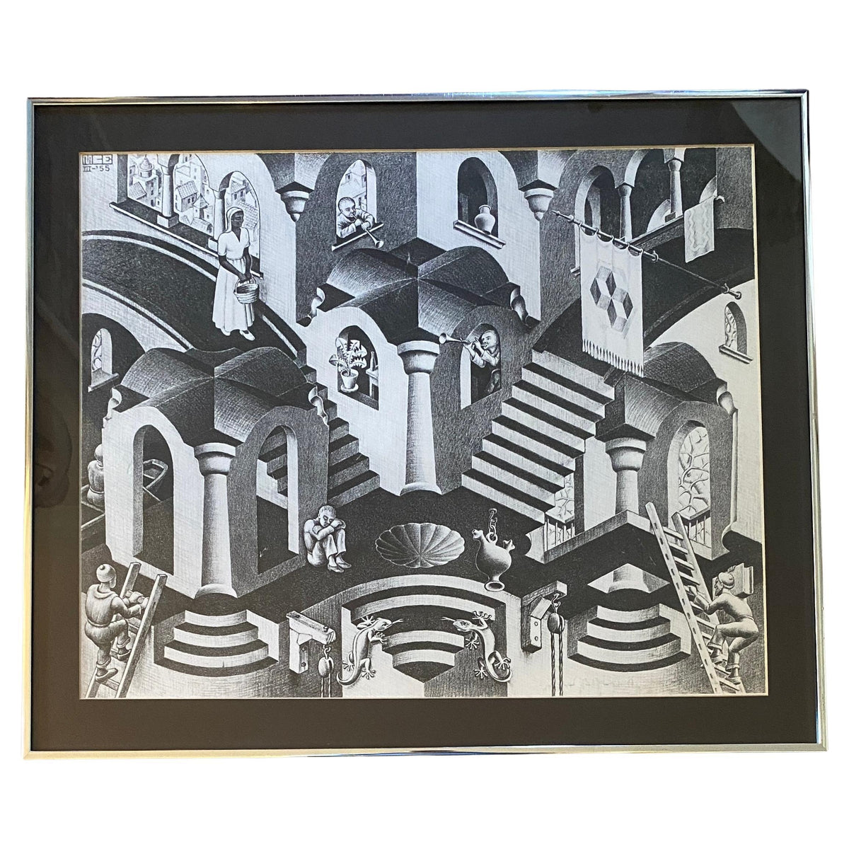M.C. Escher "Relativity" Print, Optical Illusion Staircase — detail 2