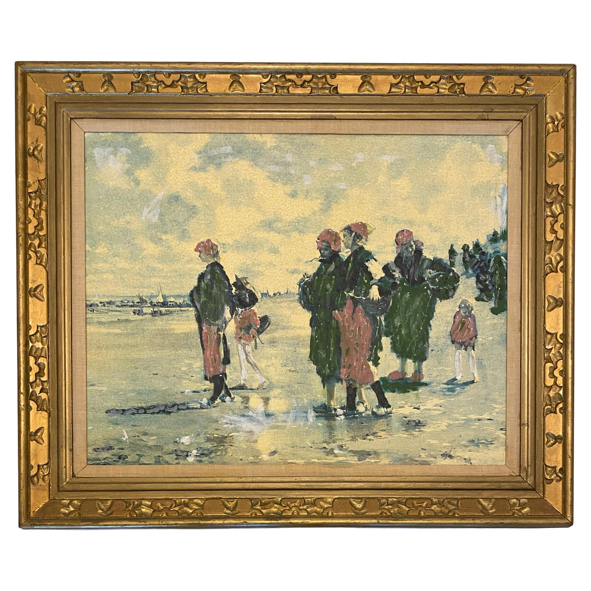 Impressionist Revival Beach Scene Painting, Mid-Century, in the Manner of Pierre-Auguste Renoir