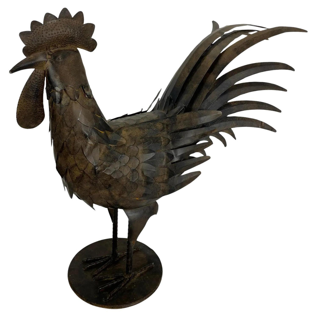 French Hand Forged Metal Rooster Sculpture, Mid-Century Brutalist