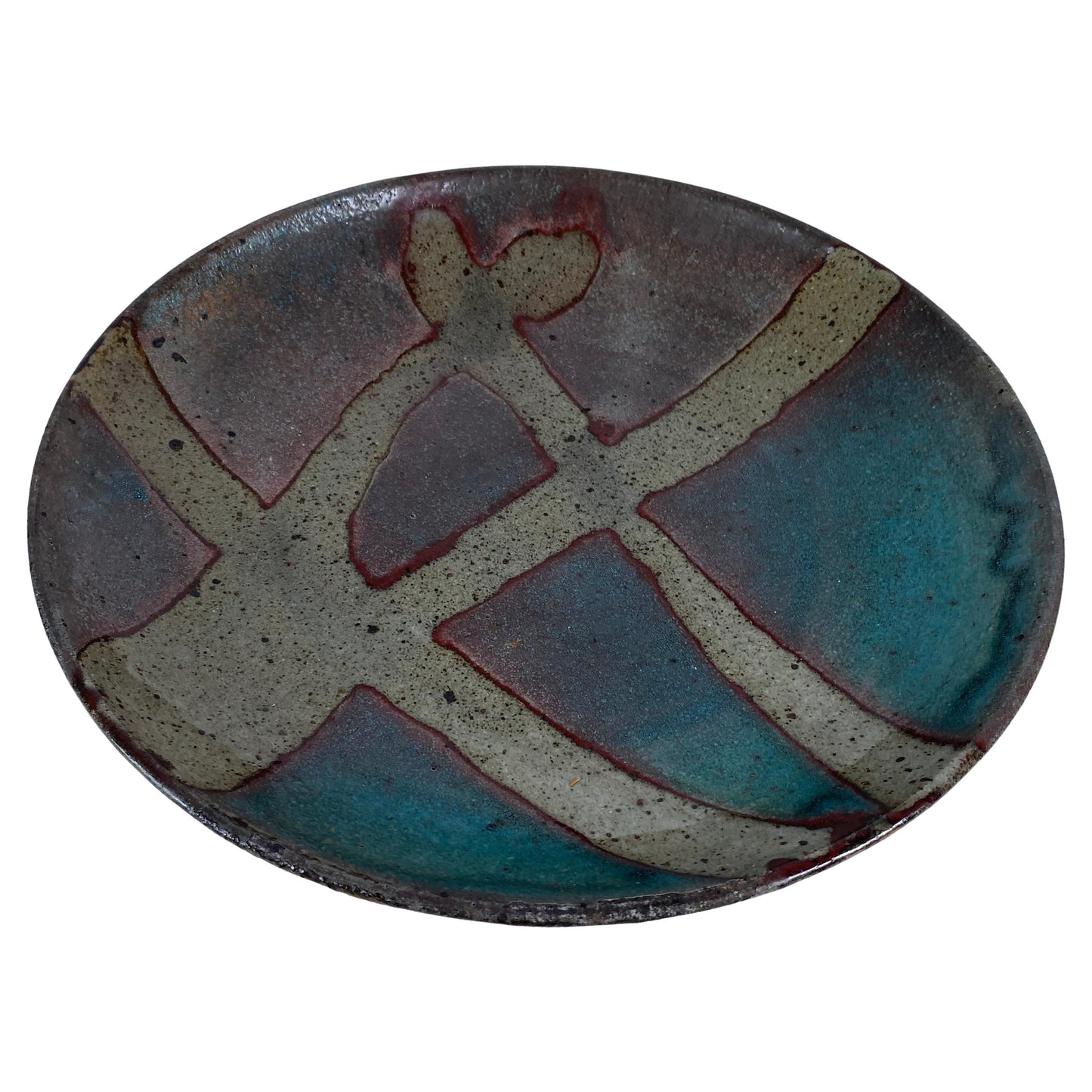 Mid-Century American Studio Pottery Oval Bowl, Signed Woodstock, NY, Abstract Glazed Ceramic
