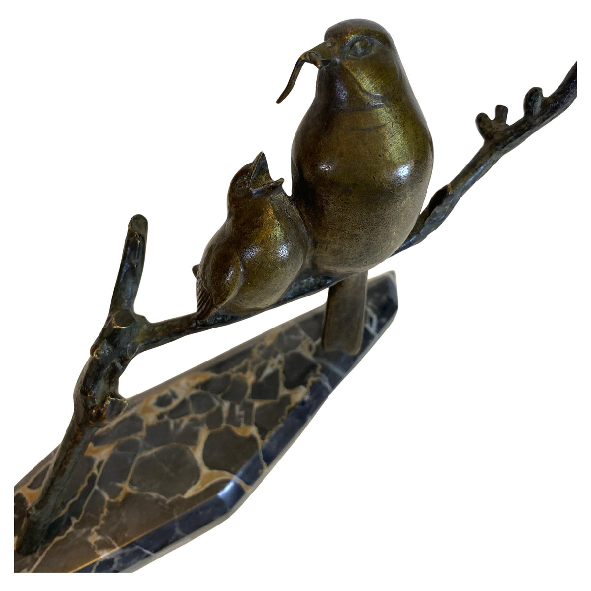 André Vincent Becquerel Art Deco Bronze Bird Sculpture on Portoro Marble Base — detail 2