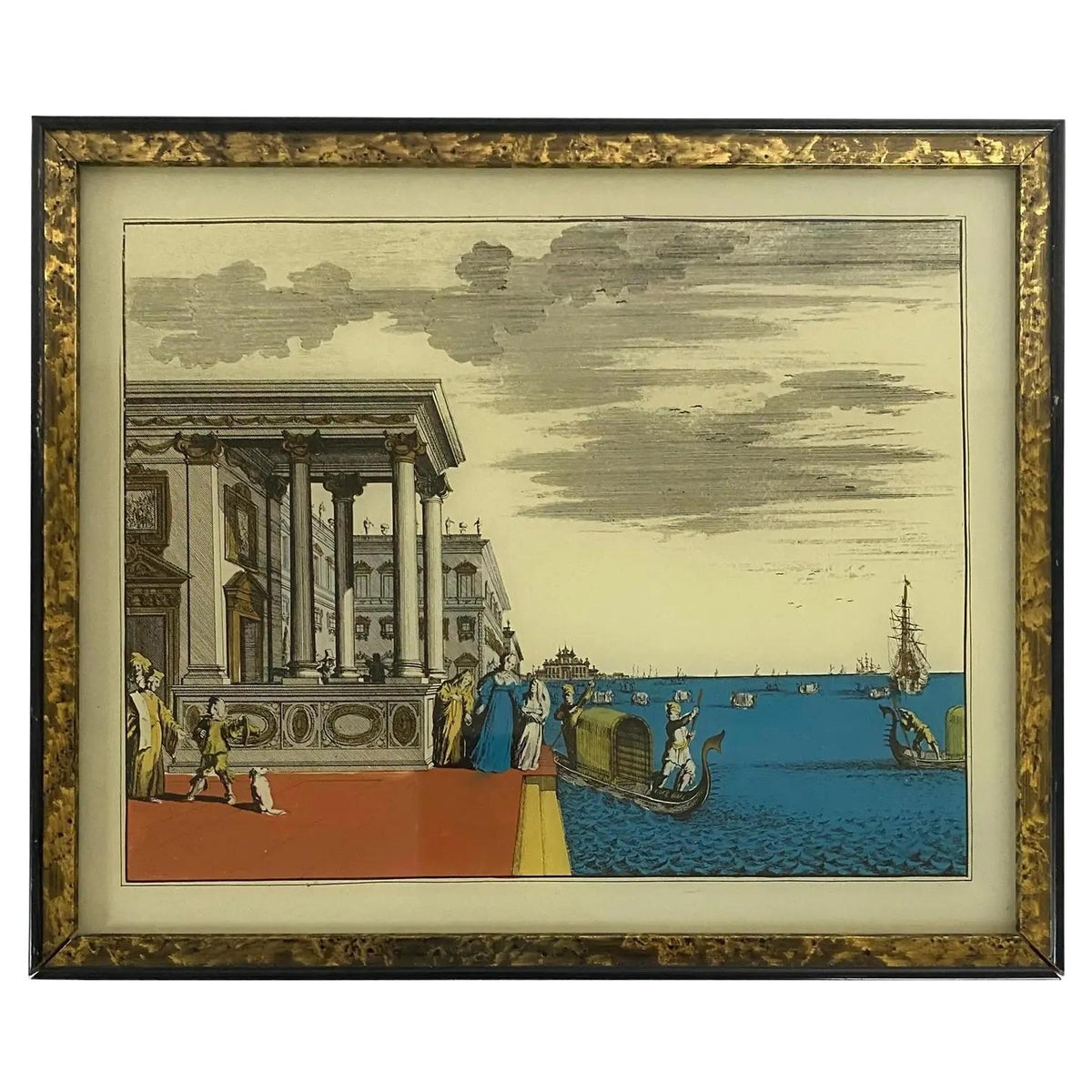 Italian Hand-Colored Engraving of the Grand Canal, Venice