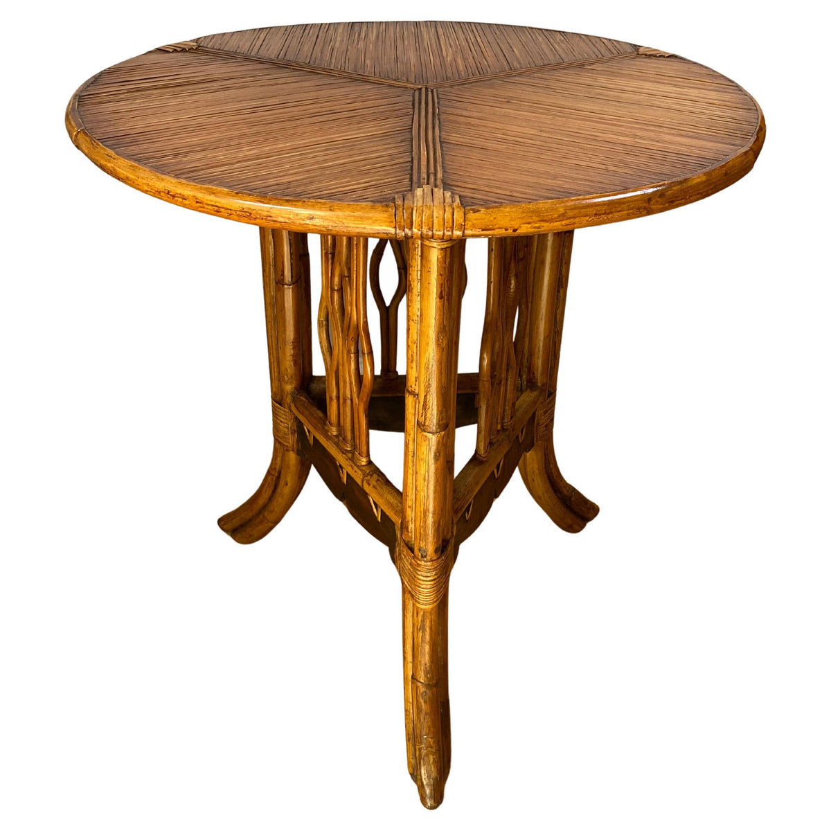 Sculpted Bamboo Side Table with Hand Decorated Top