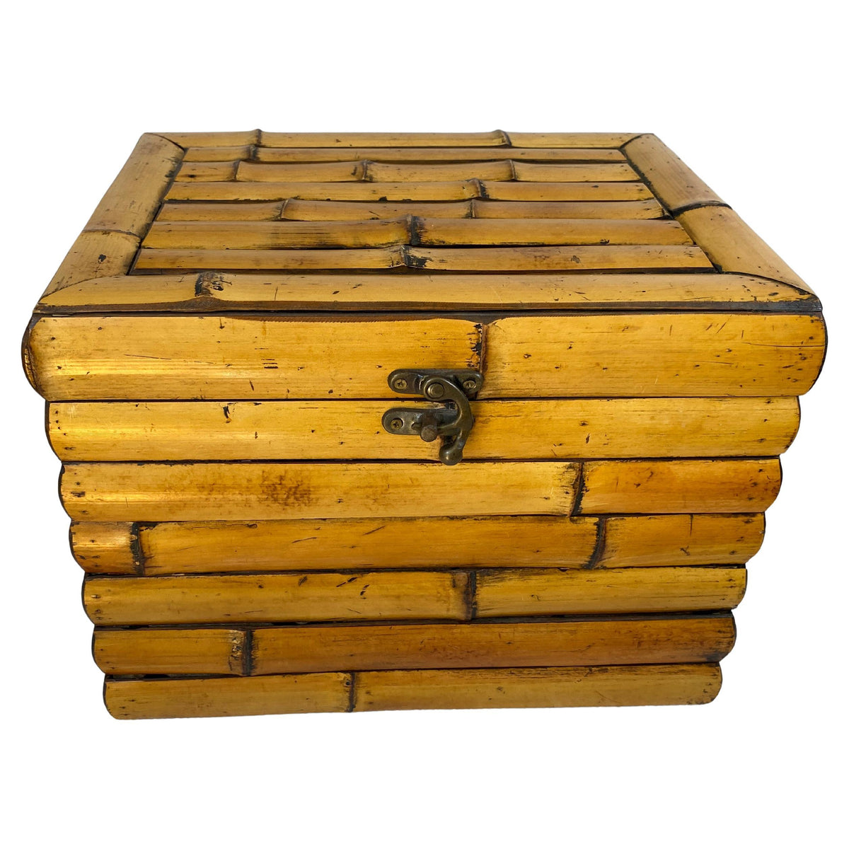 Vintage Bamboo Jewelry Box or Keepsake Chest in Natural Bamboo, Asian-Inspired
