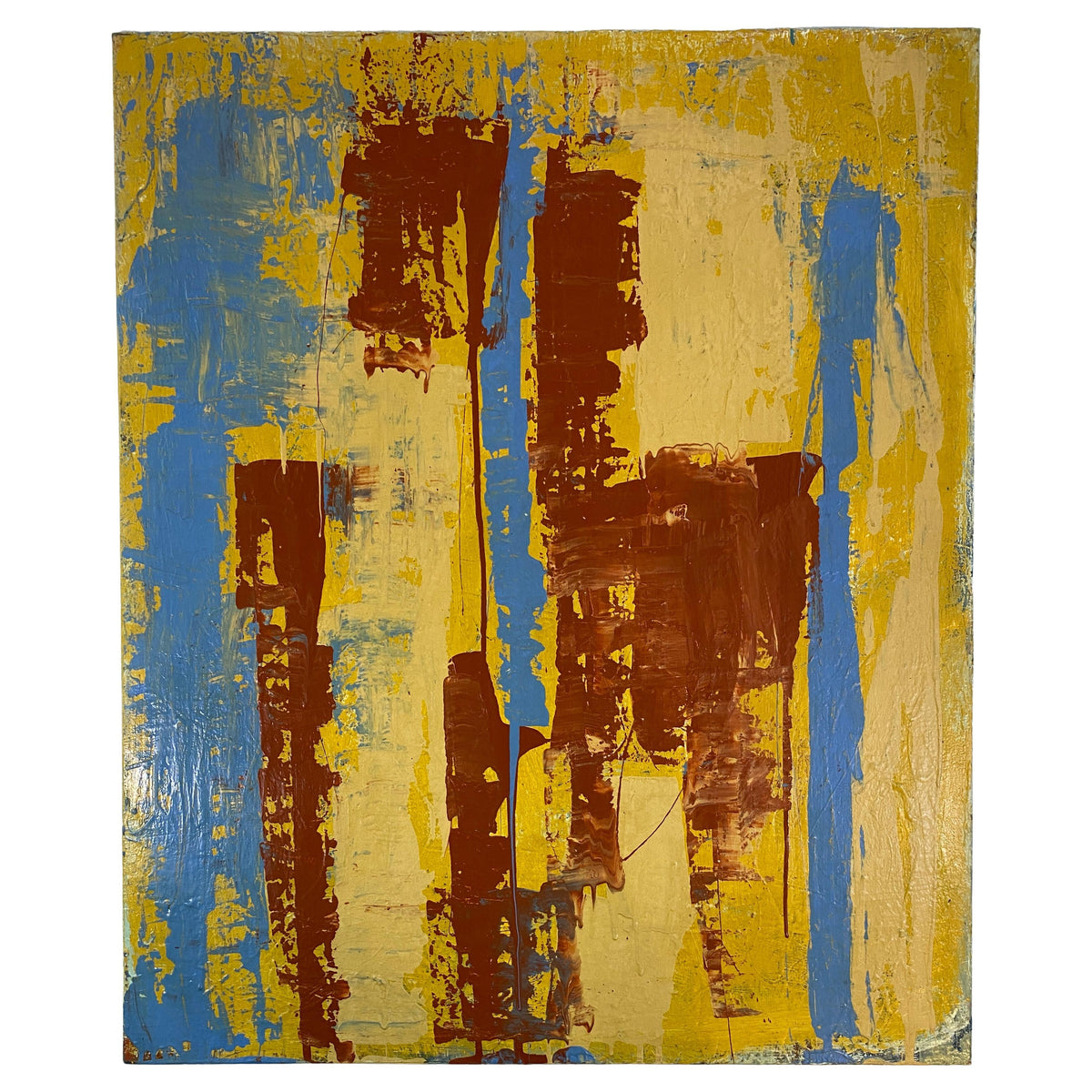 Large Abstract Expressionist Painting by John Frates, Florida, Blue Yellow Red