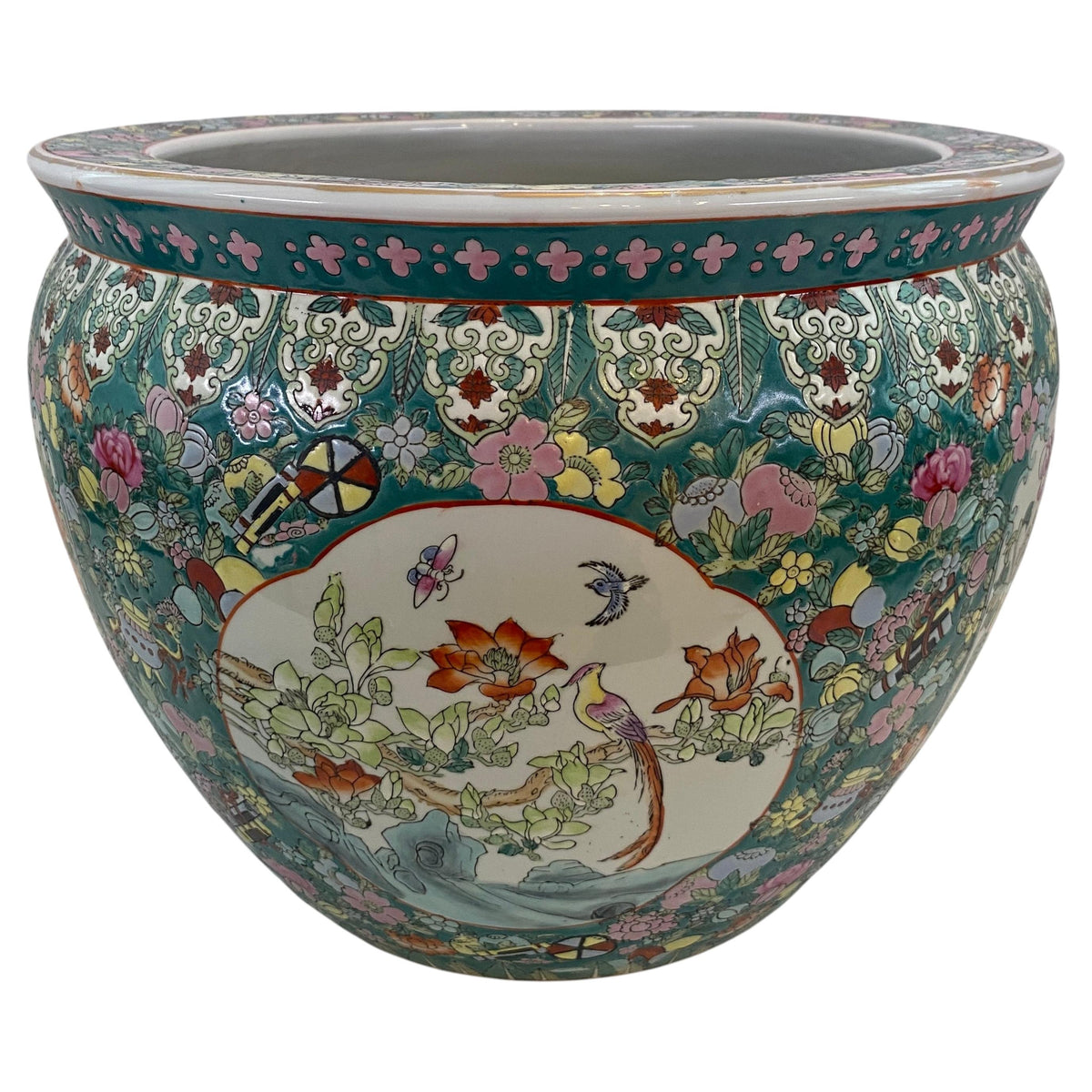 Chinese Famille Verte Style Porcelain Fish Bowl Jardinière Phoenix & Lotus, 20th — detail 2