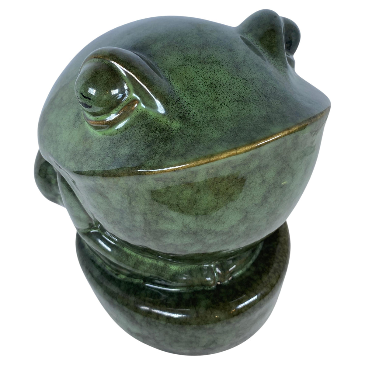 French Art Deco Style Glazed Ceramic Frog Sculpture, Green Animal Sculpture — detail 4