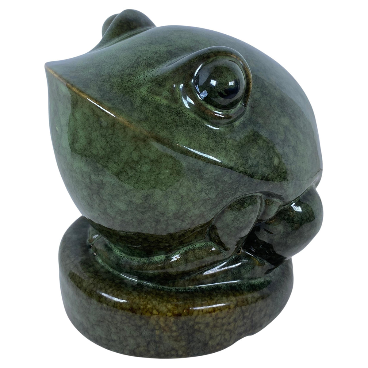 French Art Deco Style Glazed Ceramic Frog Sculpture, Green Animal Sculpture — detail 3