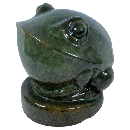 French Art Deco Style Glazed Ceramic Frog Sculpture, Green Animal Sculpture — detail 3