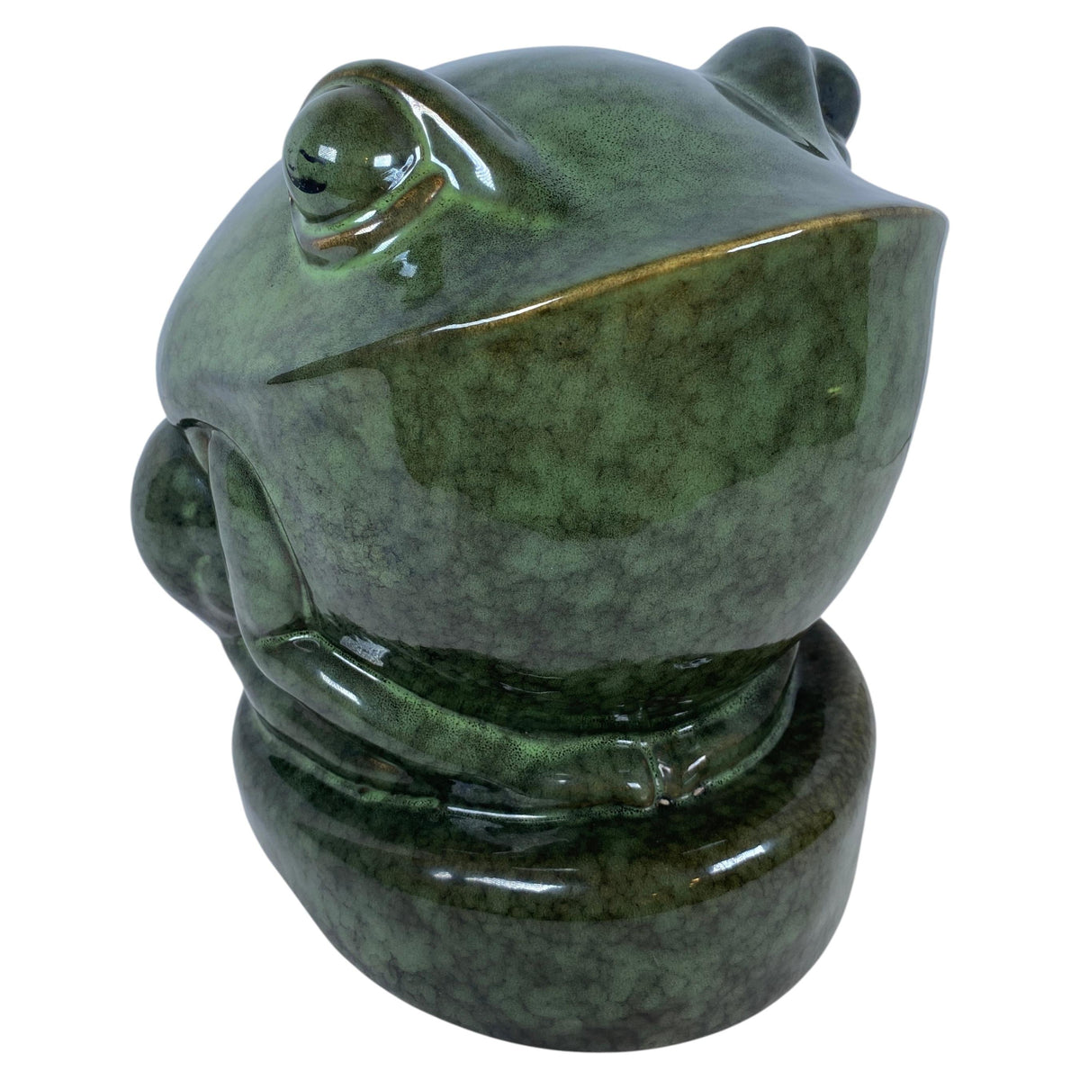 French Art Deco Style Glazed Ceramic Frog Sculpture, Green Animal Sculpture — detail 2