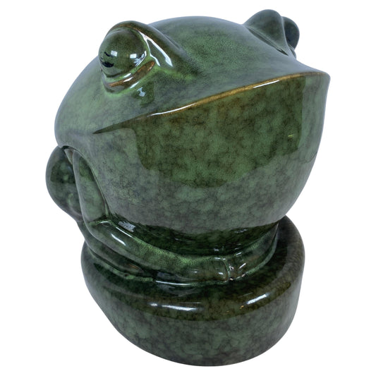 French Art Deco Style Glazed Ceramic Frog Sculpture, Green Animal Sculpture — detail 2