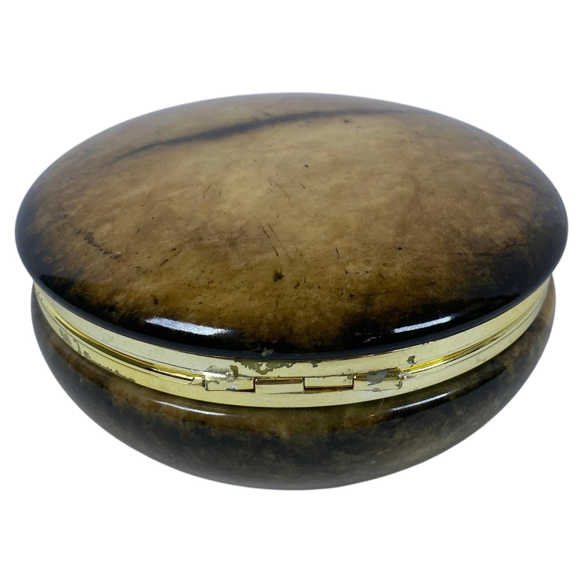 Italian Hand-Carved Alabaster Jewelry Box with Brass Mounts, Green Veined Stone — detail 2