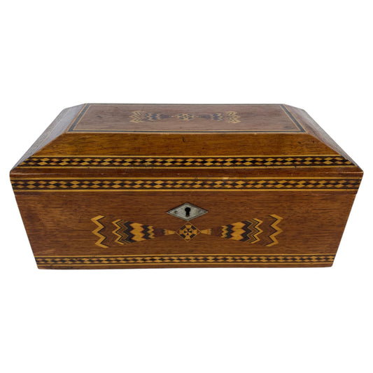 Italian Marquetry Inlaid Wooden Jewelry Box, Geometric Sorrento Style, Mid-20th