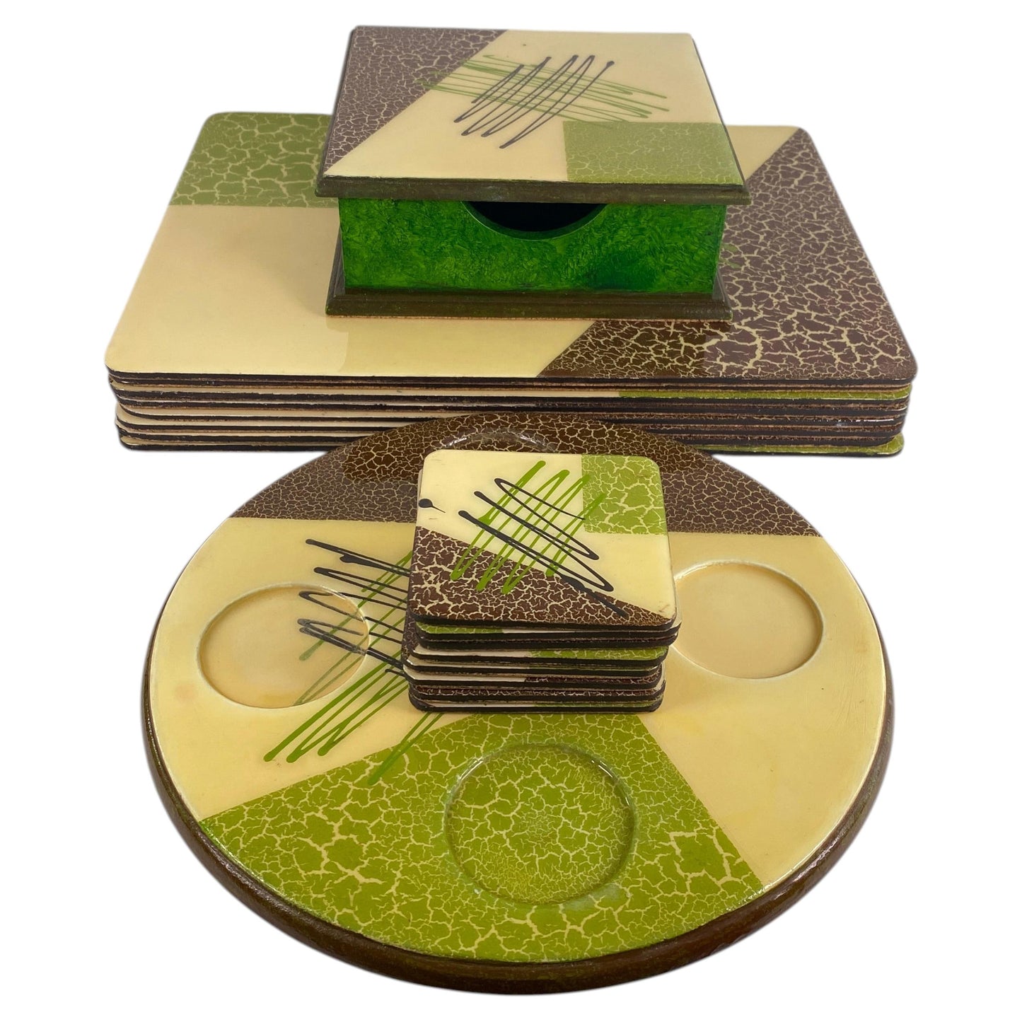 Mid-Century Modern 16-Piece Bar Vignette Set, Placemats, Coasters & Serving Tray
