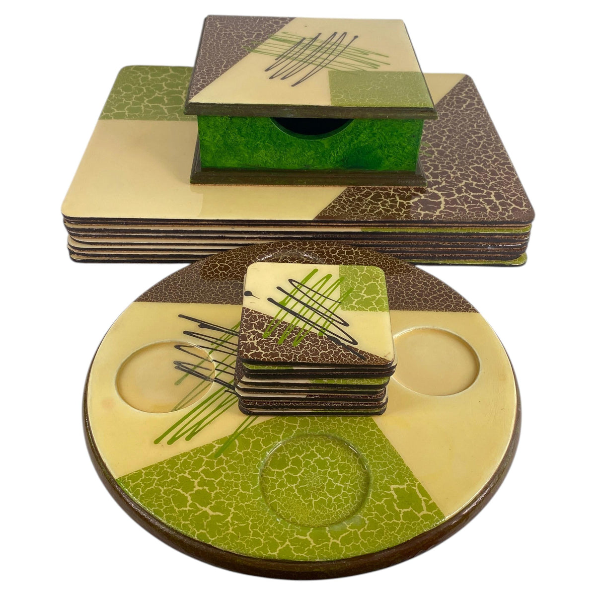 Mid-Century Modern 16-Piece Bar Vignette Set, Placemats, Coasters & Serving Tray