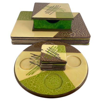 Mid-Century Modern 16-Piece Bar Vignette Set, Placemats, Coasters & Serving Tray