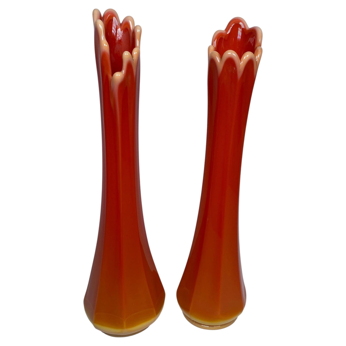 Pair of Bright Orange L.E. Smith Bittersweet Vases