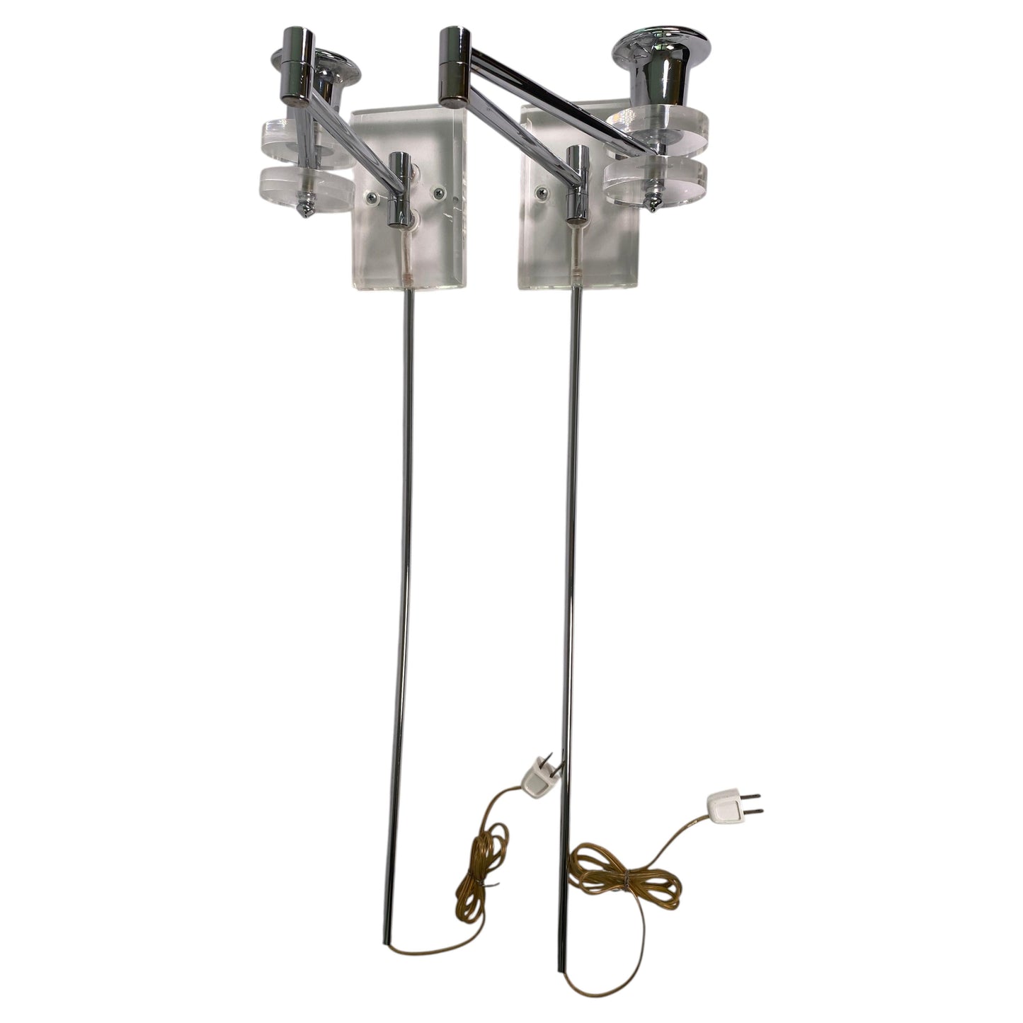 Articulating Chrome and Lucite Wall Sconces, Mid-20th Century Design